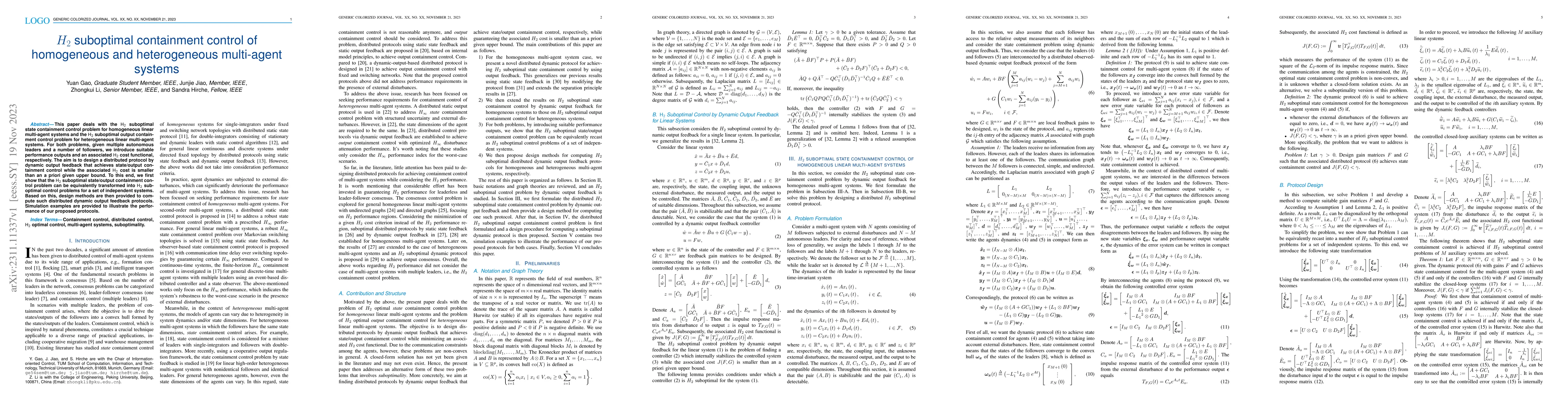 Thumbnail for H2 suboptimal containment control of homogeneous and heterogeneous
  multi-agent systems