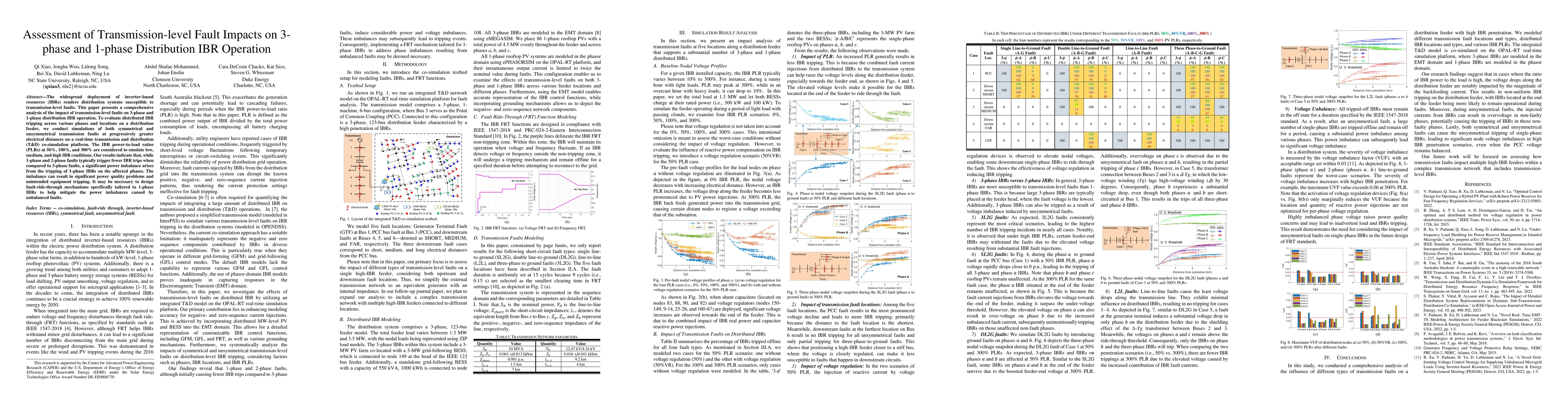 Thumbnail for Assessment of Transmission-level Fault Impacts on 3-phase and 1-phase
  Distribution IBR Operation