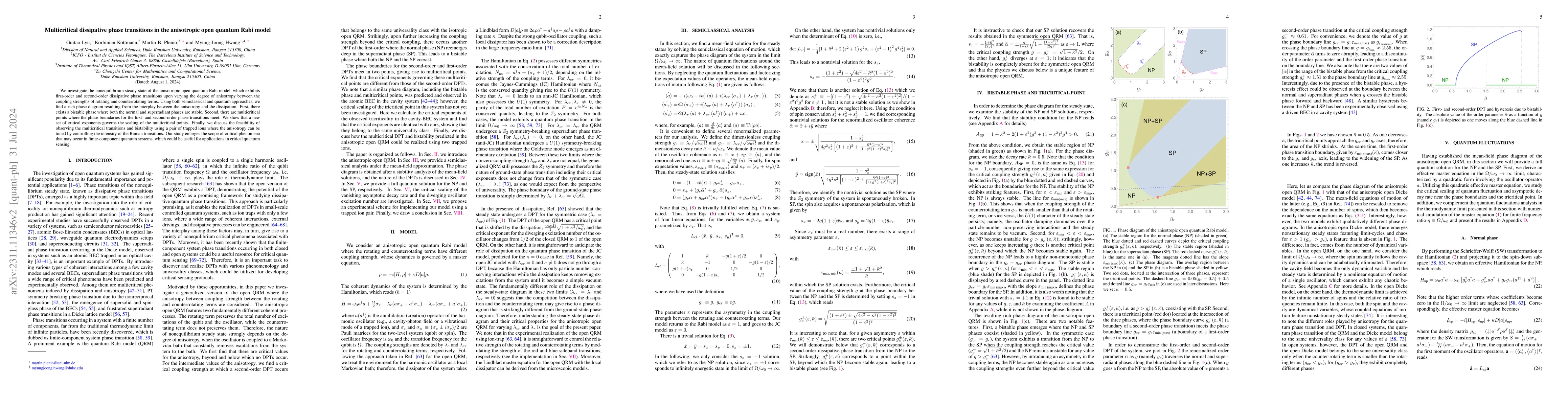 Thumbnail for Multicritical dissipative phase transitions in the anisotropic open
  quantum Rabi model