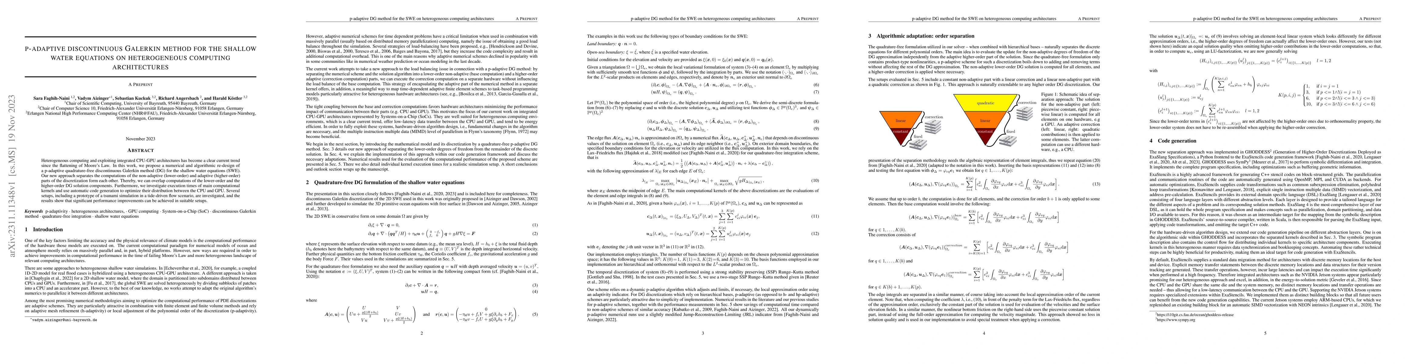 Thumbnail for p-adaptive discontinuous Galerkin method for the shallow water equations
  on heterogeneous computing architectures