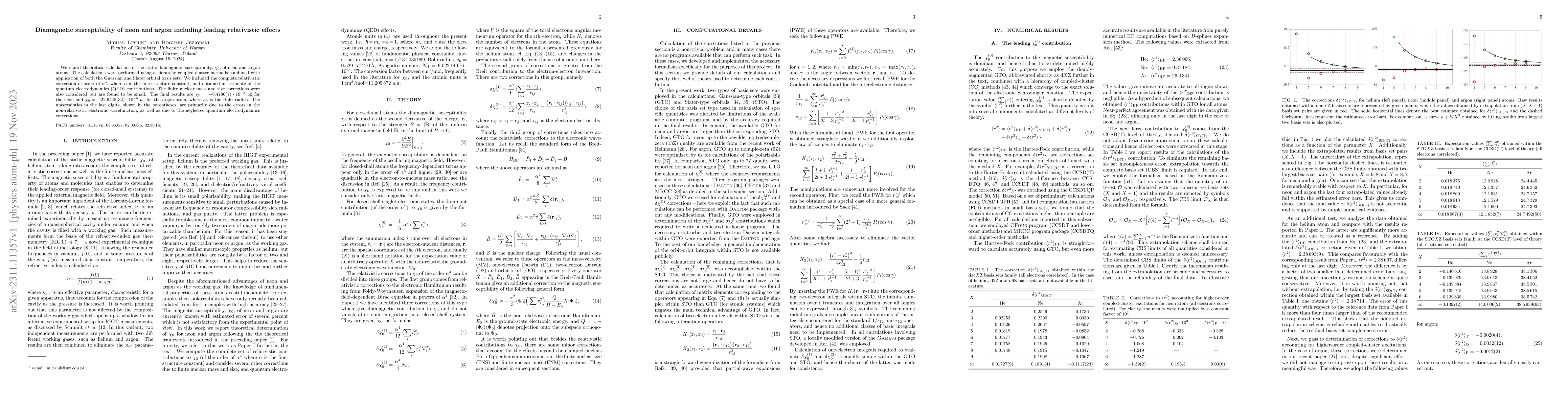 Thumbnail for Diamagnetic susceptibility of neon and argon including leading
  relativistic effects