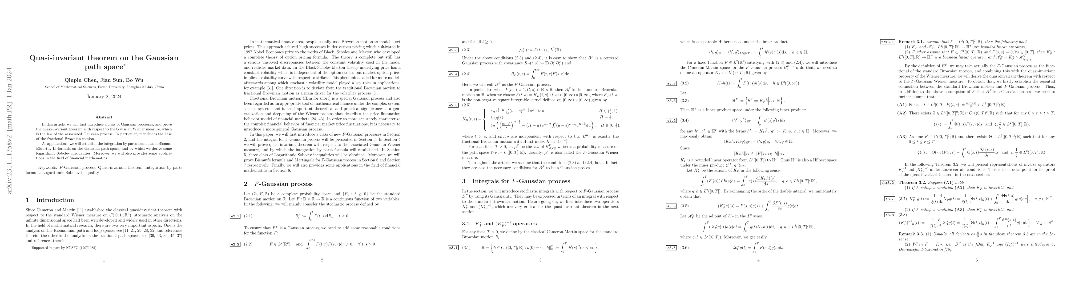 Thumbnail for Quasi-invariant theorem on the Gaussian path space