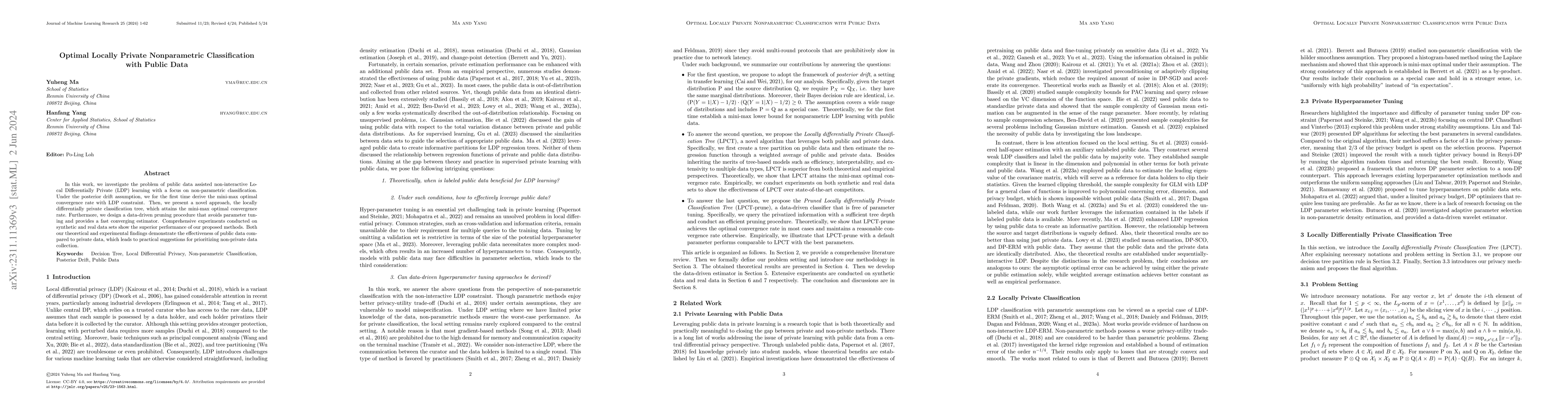 Thumbnail for Optimal Locally Private Nonparametric Classification with Public Data