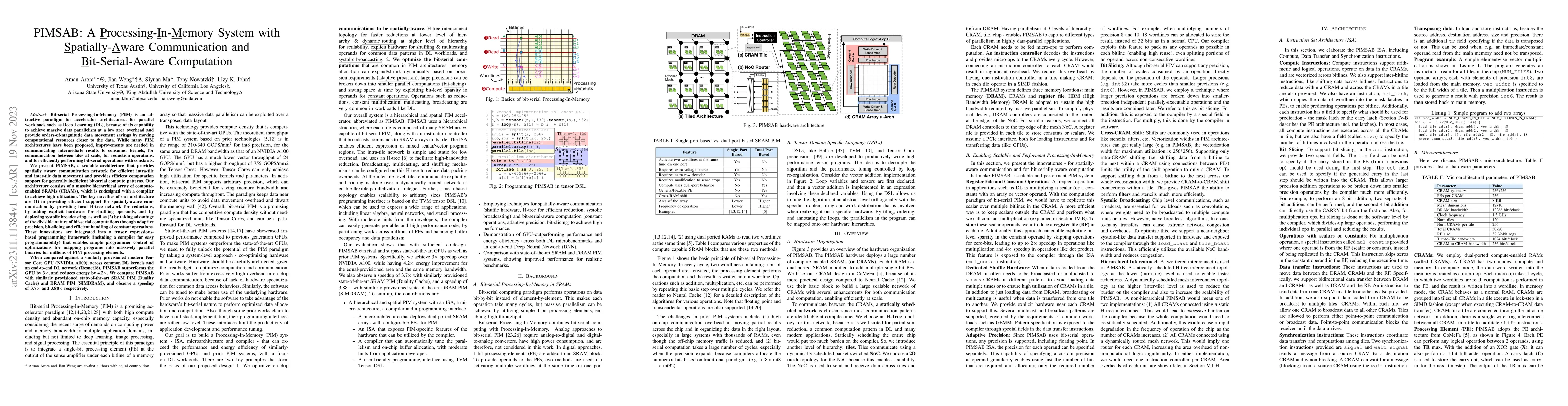 Thumbnail for PIMSAB: A Processing-In-Memory System with Spatially-Aware Communication
  and Bit-Serial-Aware Computation