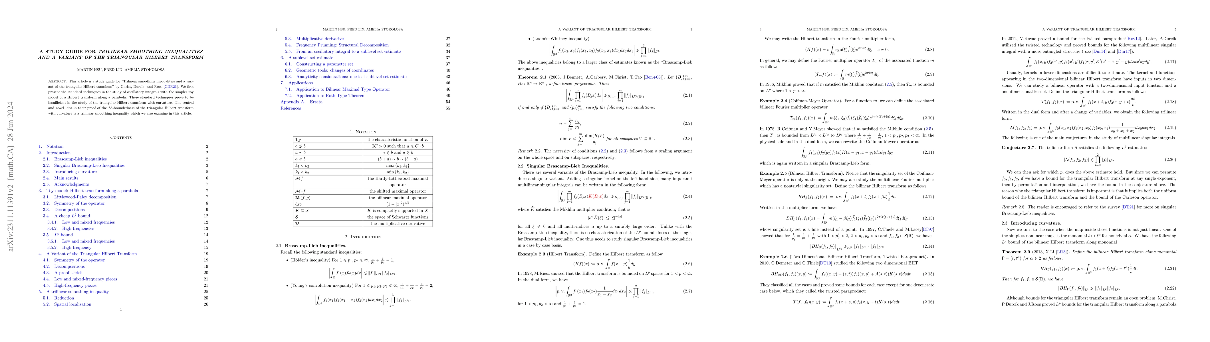 Thumbnail for A study guide for "Trilinear smoothing inequalities and a variant of the
  triangular Hilbert transform"