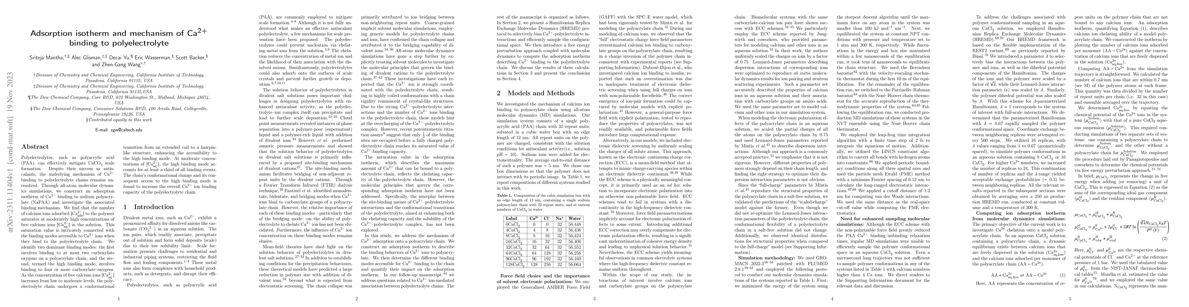Thumbnail for Adsorption isotherm and mechanism of $\mathrm{Ca^{2+}}$ binding to
  polyelectrolyte