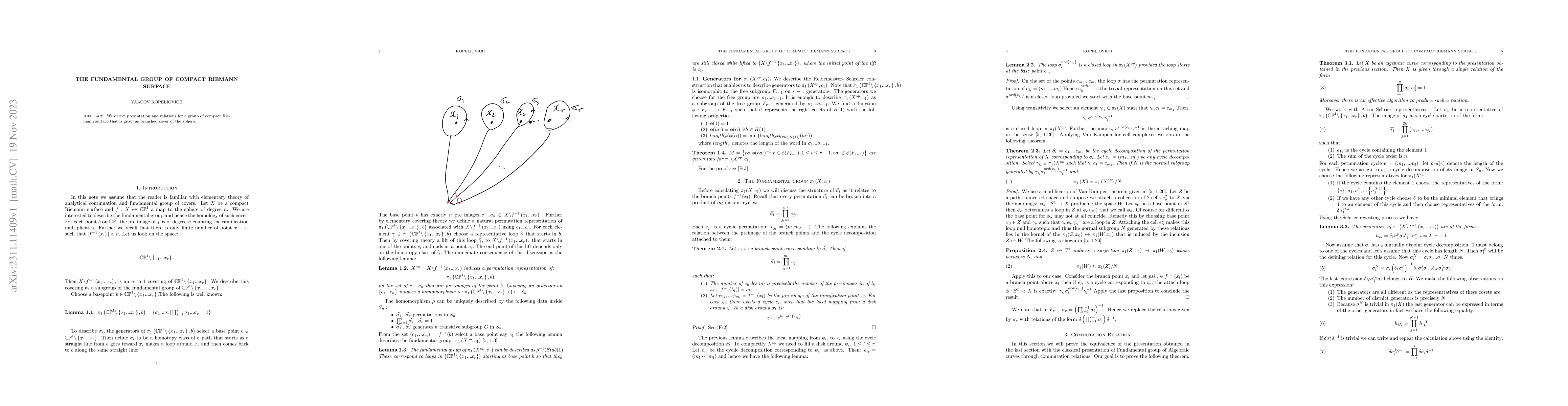 Thumbnail for The fundamental group of compact Riemann surface