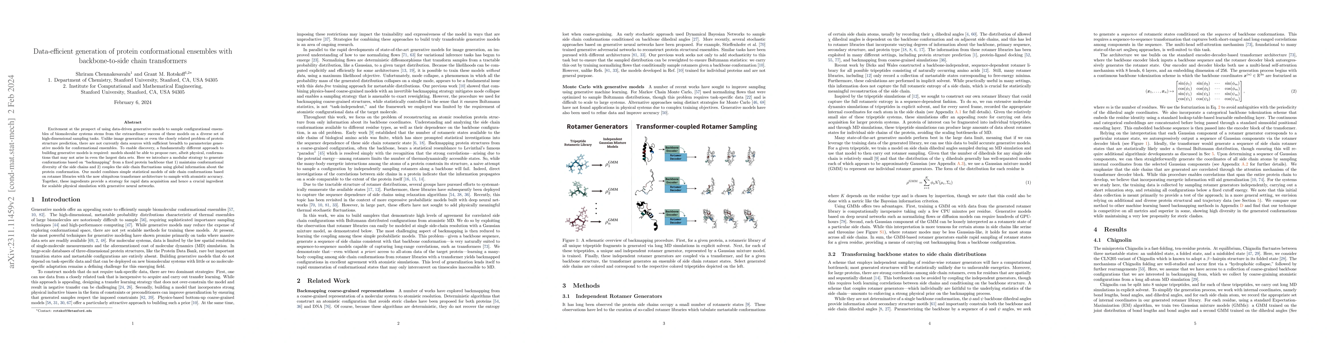 Thumbnail for Data-efficient generation of protein conformational ensembles with
  backbone-to-side chain transformers
