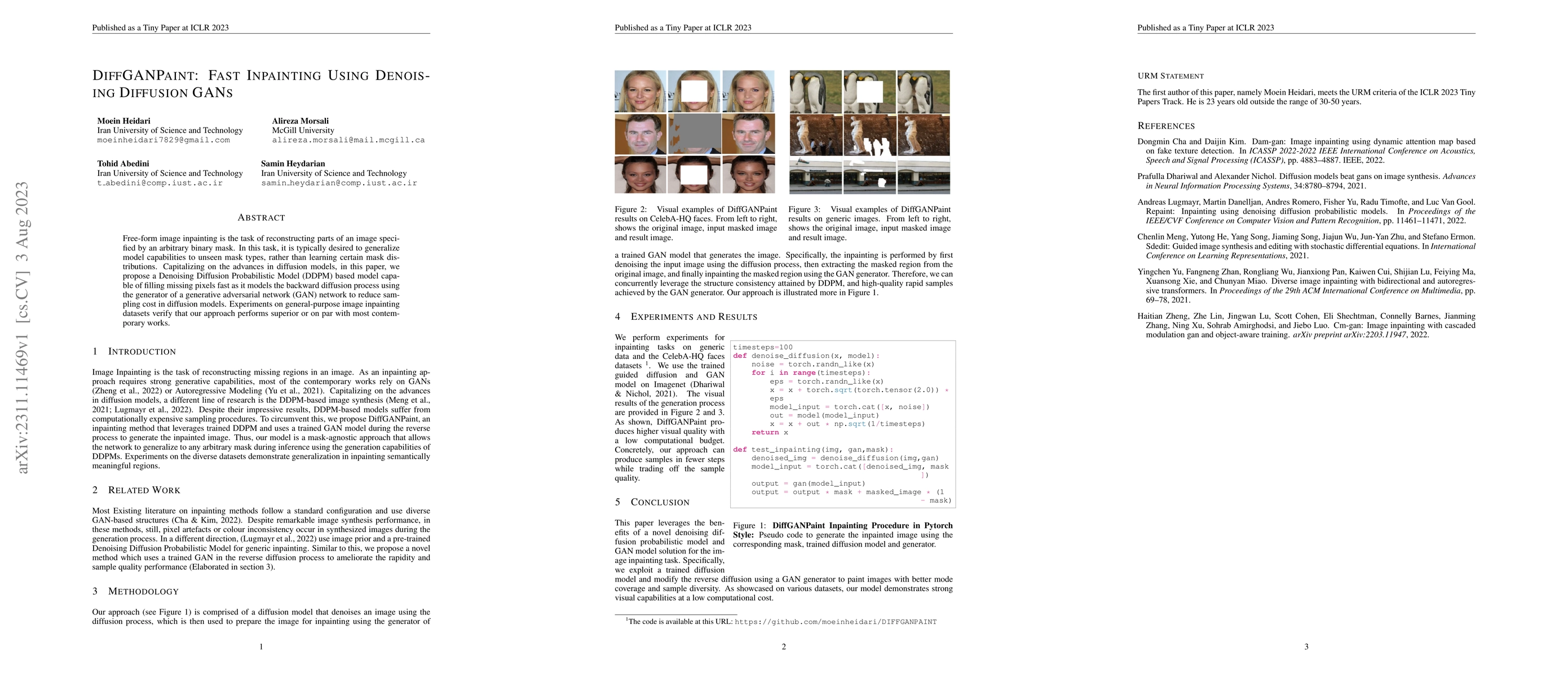 Thumbnail for DiffGANPaint: Fast Inpainting Using Denoising Diffusion GANs