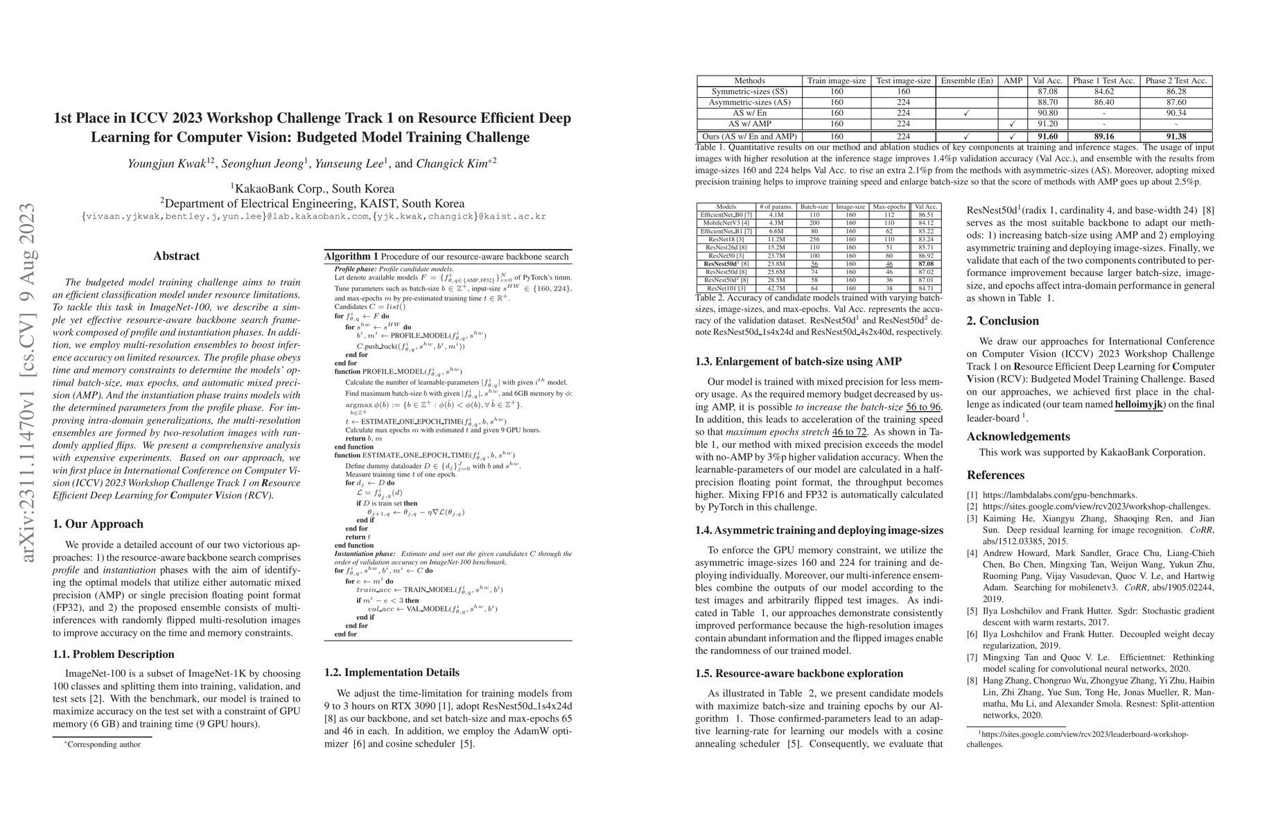 Thumbnail for 1st Place in ICCV 2023 Workshop Challenge Track 1 on Resource Efficient
  Deep Learning for Computer Vision: Budgeted Model Training Challenge