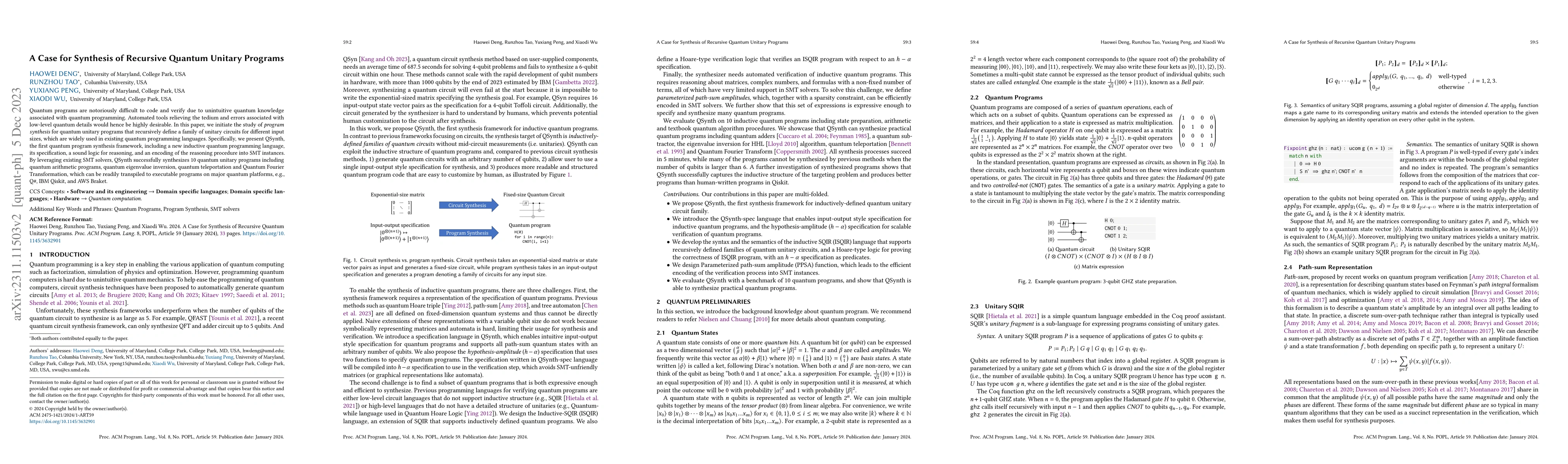 Thumbnail for A Case for Synthesis of Recursive Quantum Unitary Programs