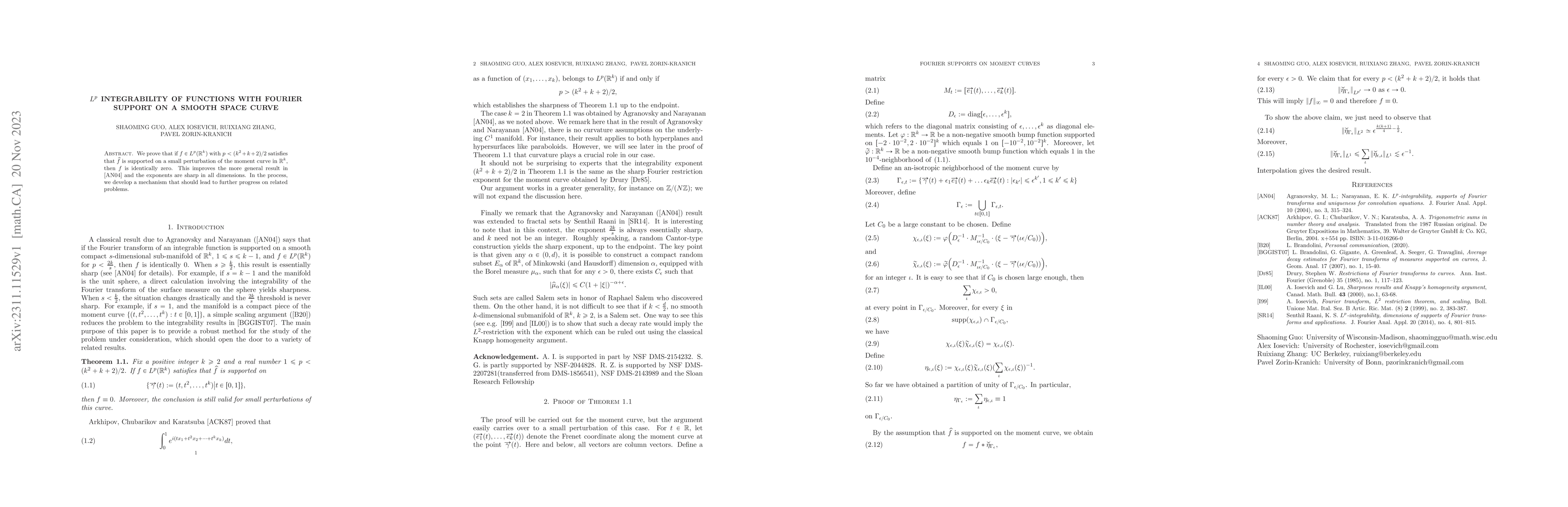 Thumbnail for $L^p$ integrability of functions with Fourier support on a smooth space
  curve