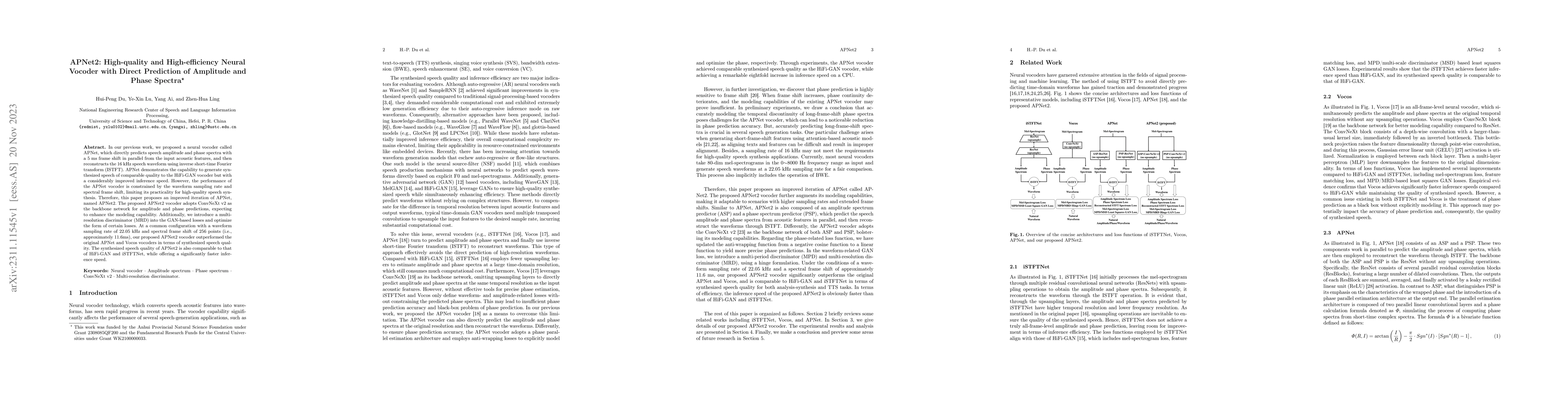 Thumbnail for APNet2: High-quality and High-efficiency Neural Vocoder with Direct
  Prediction of Amplitude and Phase Spectra