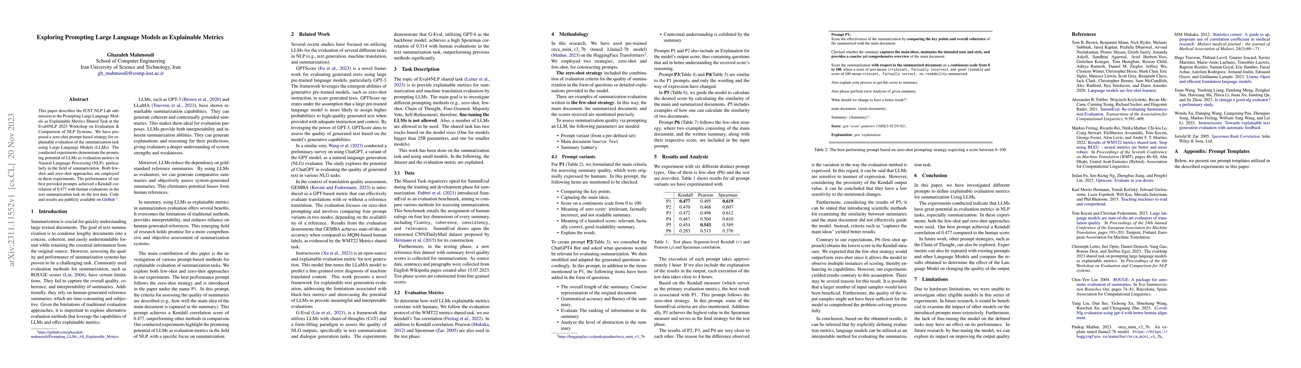 Thumbnail for Exploring Prompting Large Language Models as Explainable Metrics