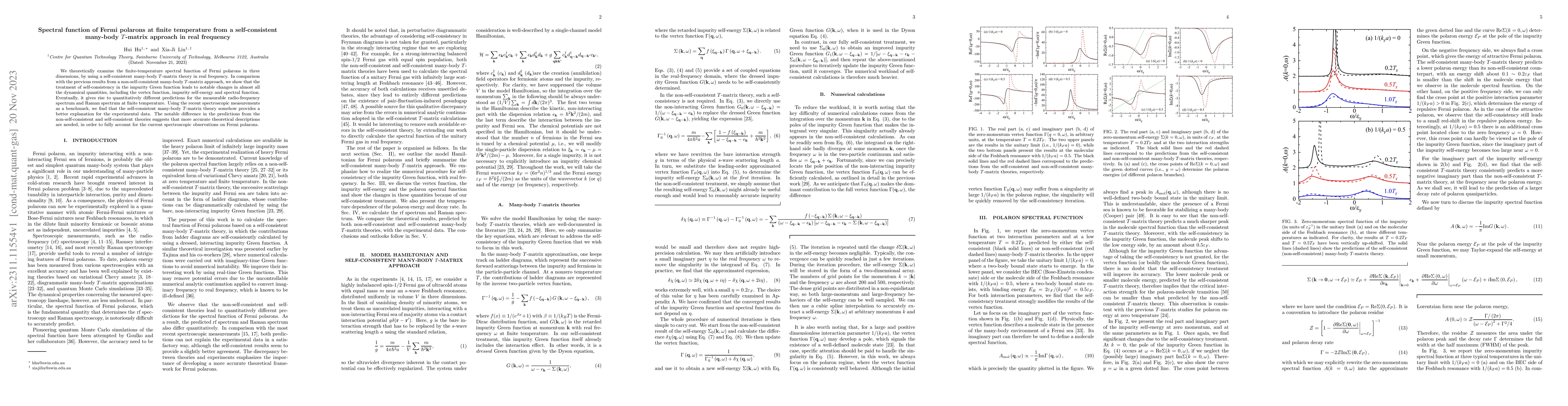 Thumbnail for Spectral function of Fermi polarons at finite temperature from a
  self-consistent many-body $T$-matrix approach in real frequency