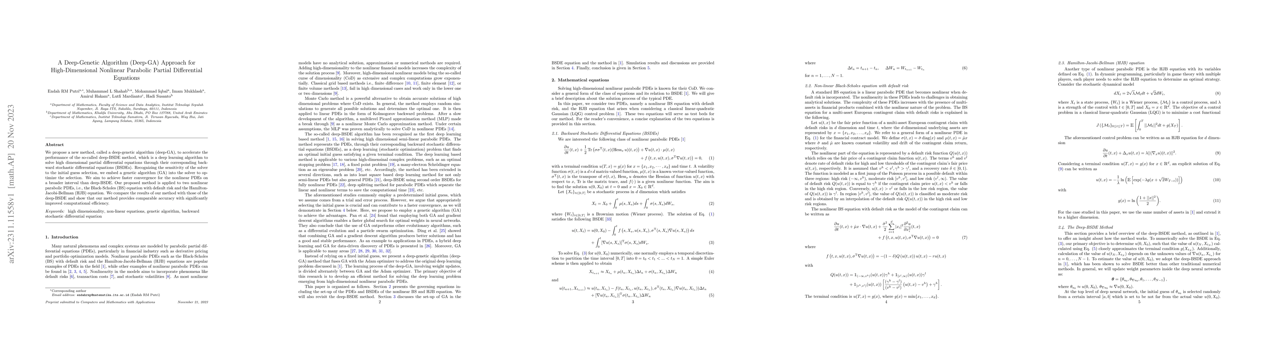 Thumbnail for A Deep-Genetic Algorithm (Deep-GA) Approach for High-Dimensional
  Nonlinear Parabolic Partial Differential Equations
