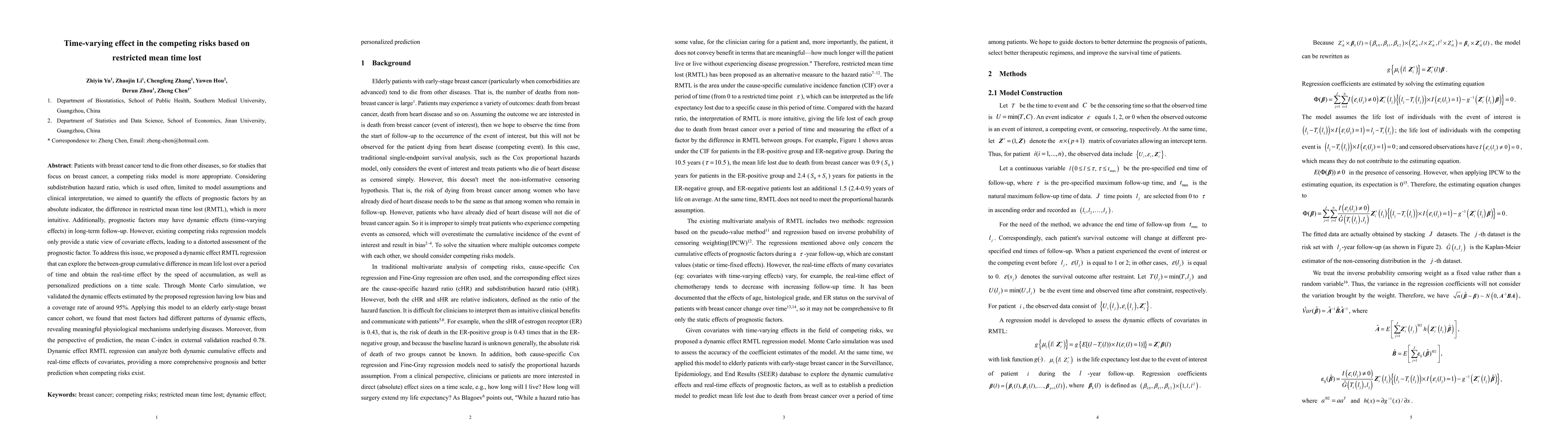 Thumbnail for Time-varying effect in the competing risks based on restricted mean time
  lost