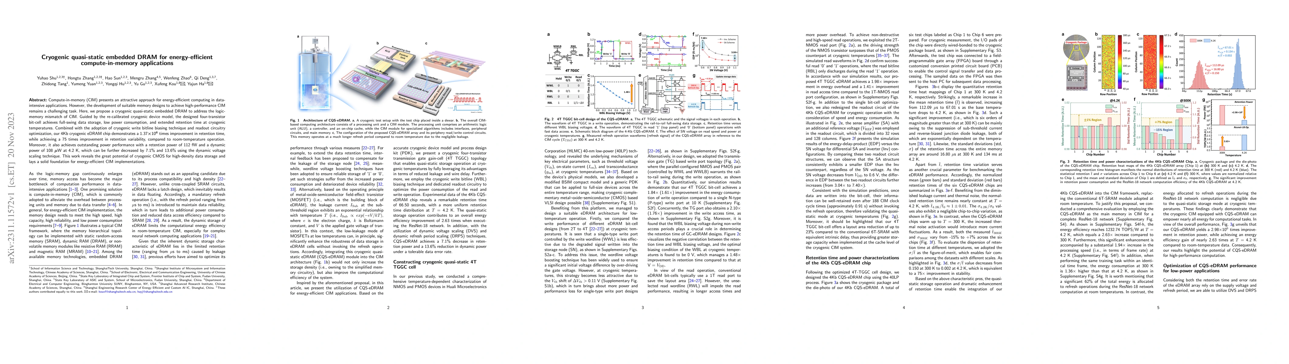 Thumbnail for Cryogenic quasi-static embedded DRAM for energy-efficient
  compute-in-memory applications