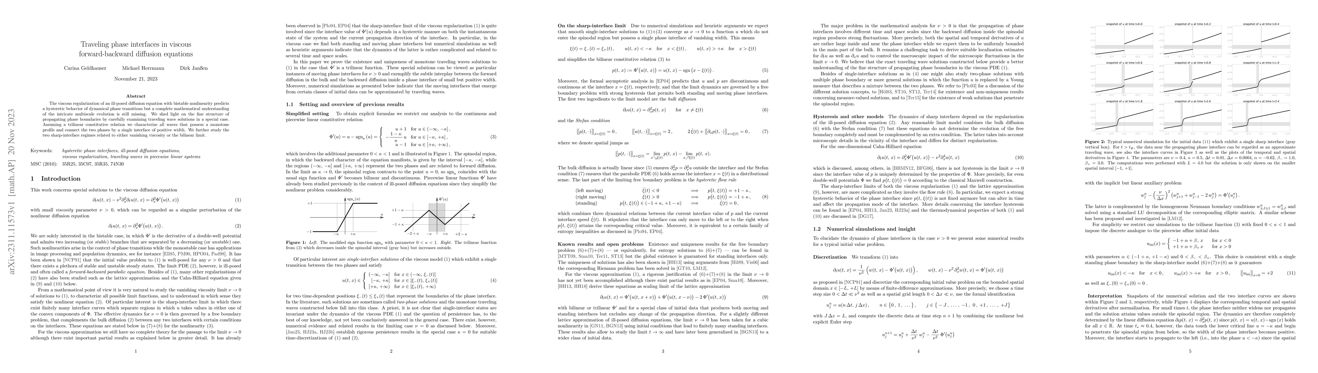 Thumbnail for Traveling phase interfaces in viscous forward-backward diffusion
  equations