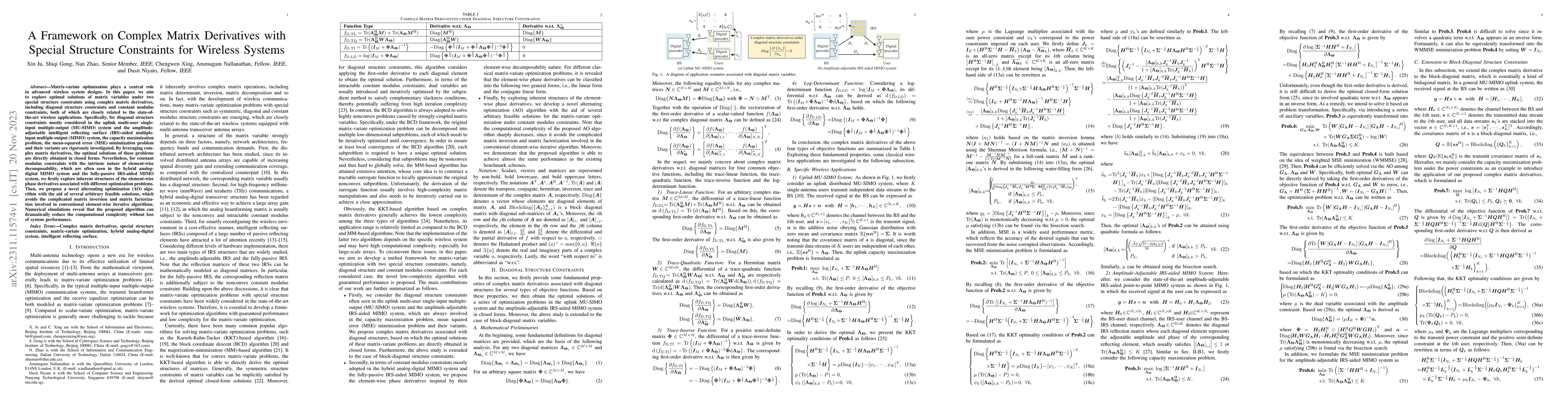 Thumbnail for A Framework on Complex Matrix Derivatives with Special Structure
  Constraints for Wireless Systems