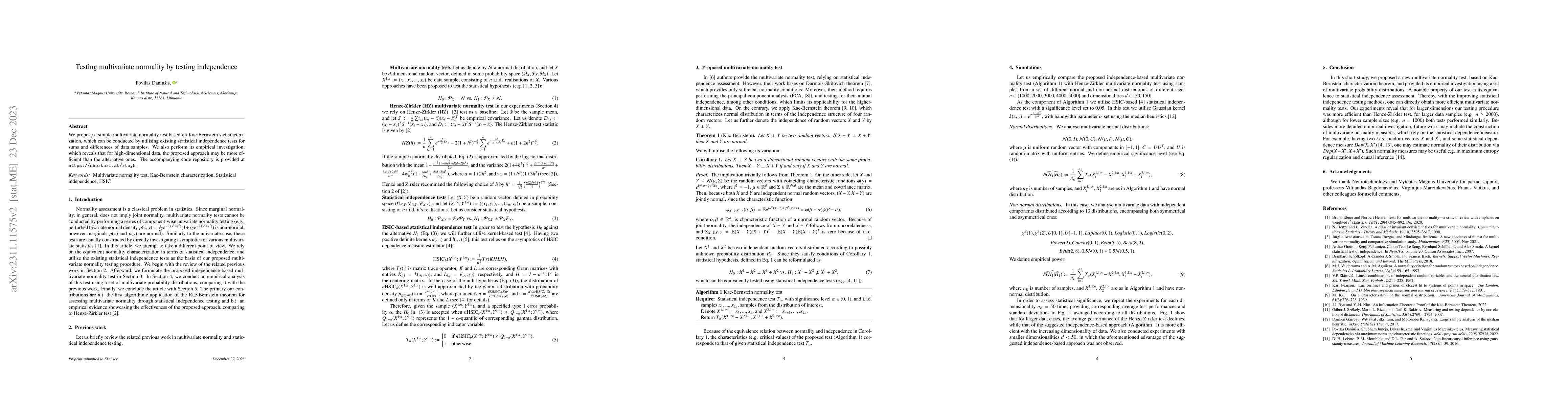 Thumbnail for Testing multivariate normality by testing independence