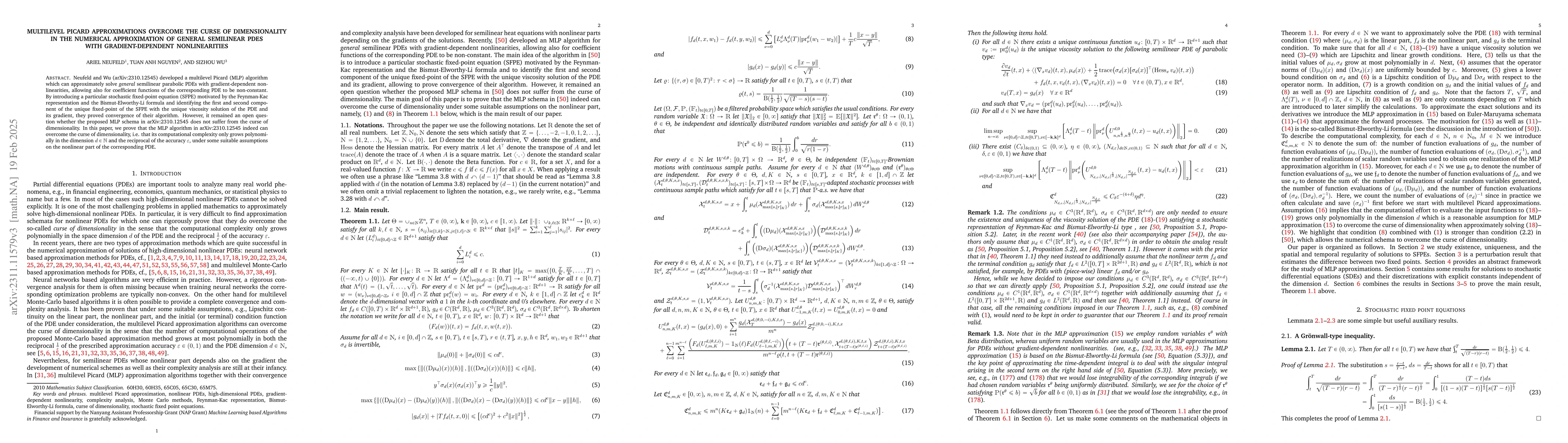 Thumbnail for Multilevel Picard approximations overcome the curse of dimensionality in
  the numerical approximation of general semilinear PDEs with
  gradient-dependent nonlinearities