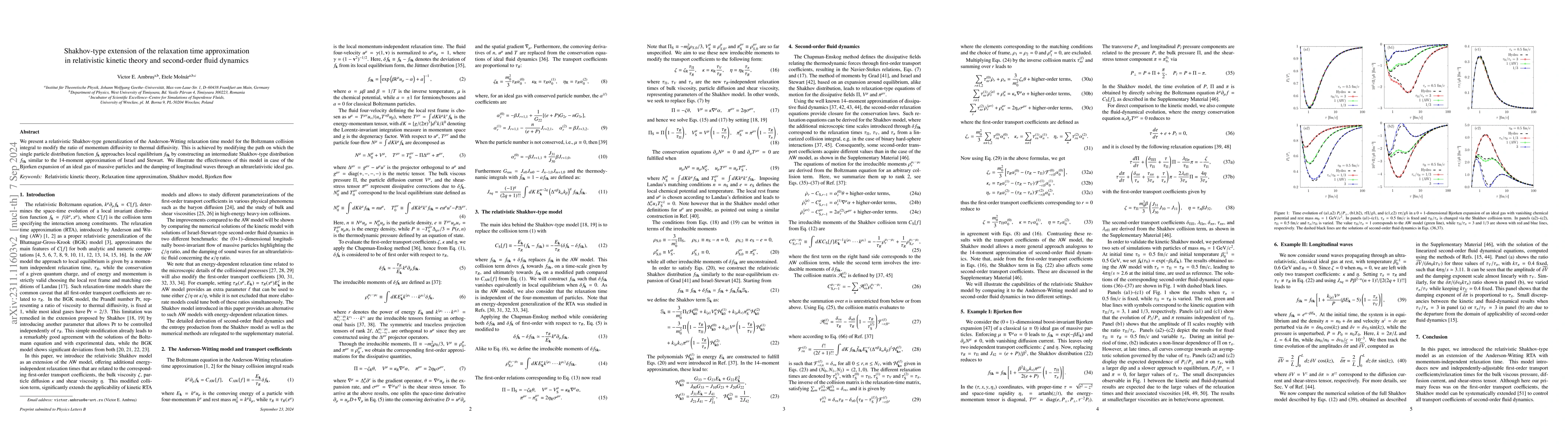 Thumbnail for Shakhov-type extension of the relaxation time approximation in
  relativistic kinetic theory and second-order fluid dynamics