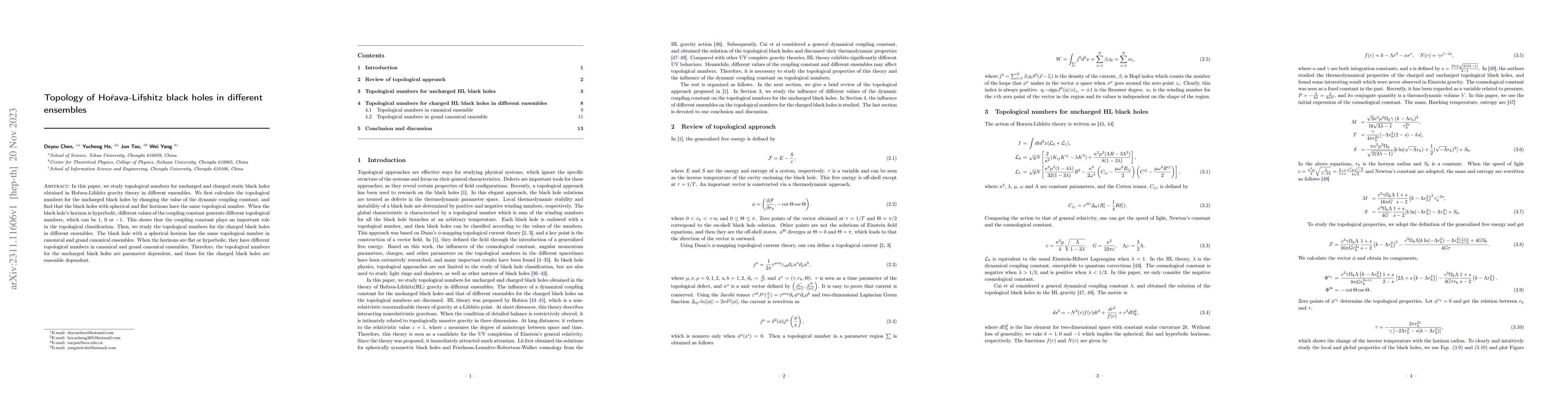 Thumbnail for Topology of Ho\v{r}ava-Lifshitz black holes in different ensembles
