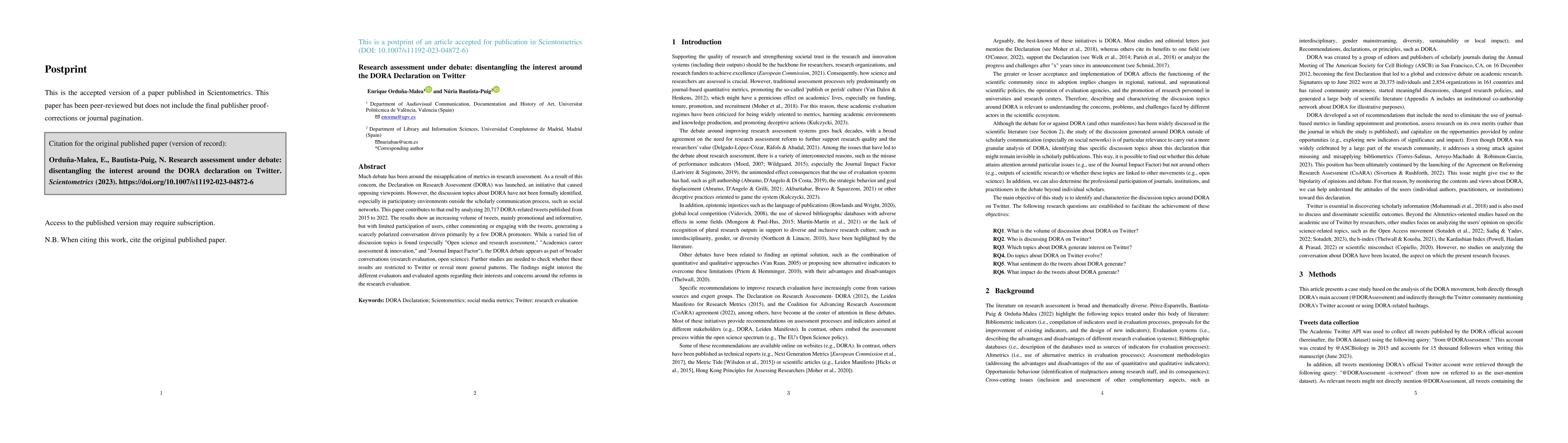 Thumbnail for Research assessment under debate: disentangling the interest around the
  DORA declaration on Twitter