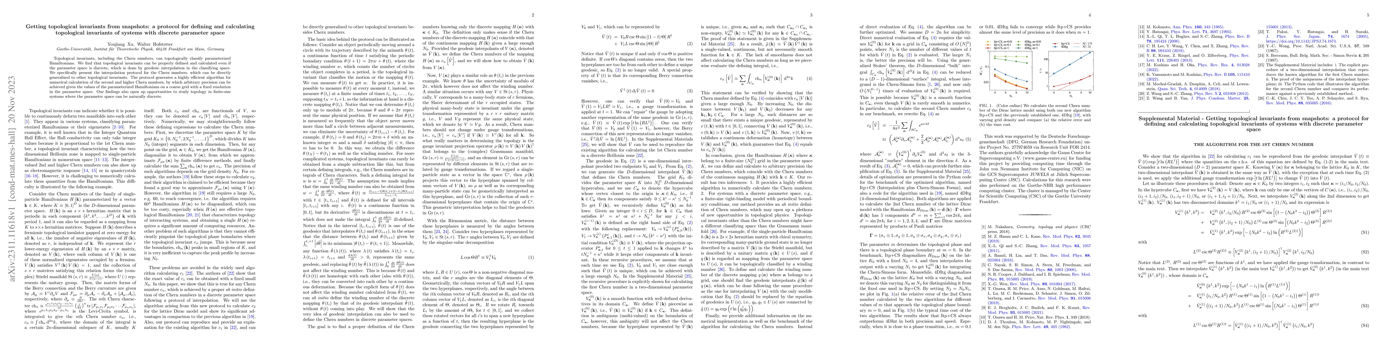 Thumbnail for Getting topological invariants from snapshots: a protocol for defining
  and calculating topological invariants of systems with discrete parameter
  space