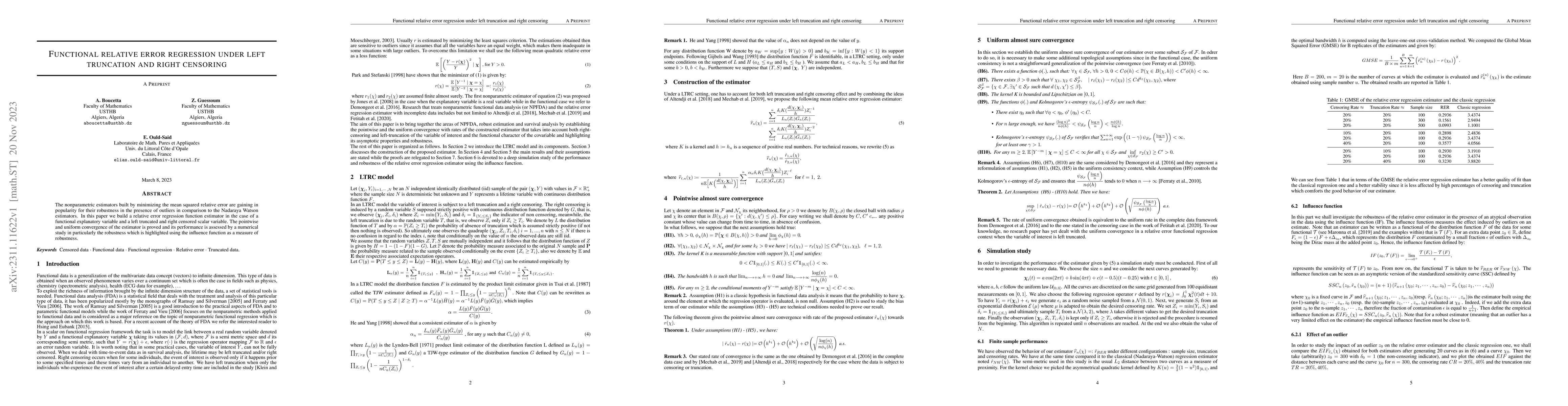Thumbnail for Functional relative error regression under left truncation and right
  censoring