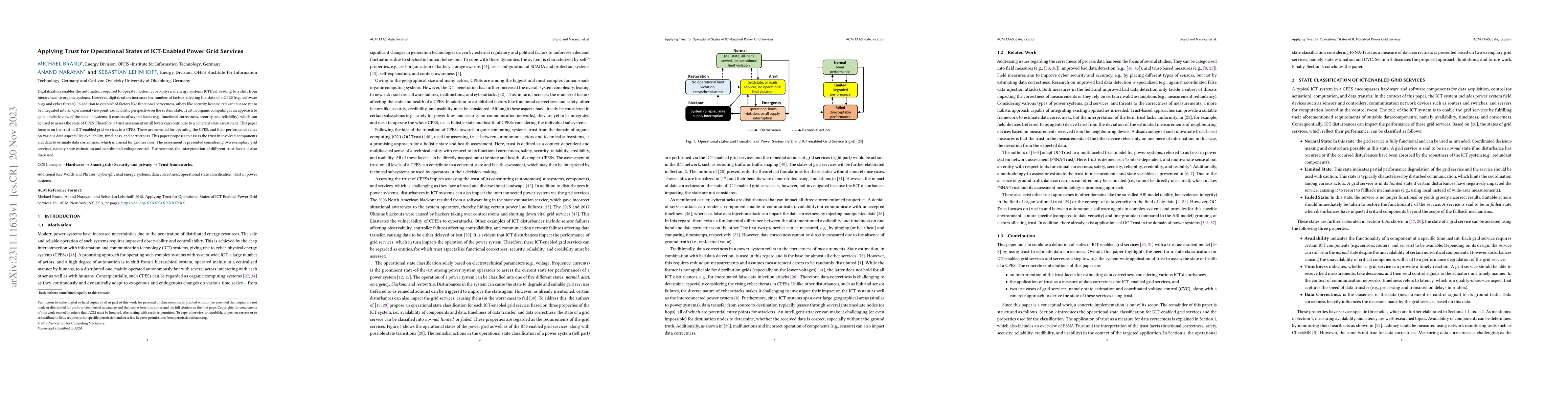Thumbnail for Applying Trust for Operational States of ICT-Enabled Power Grid Services