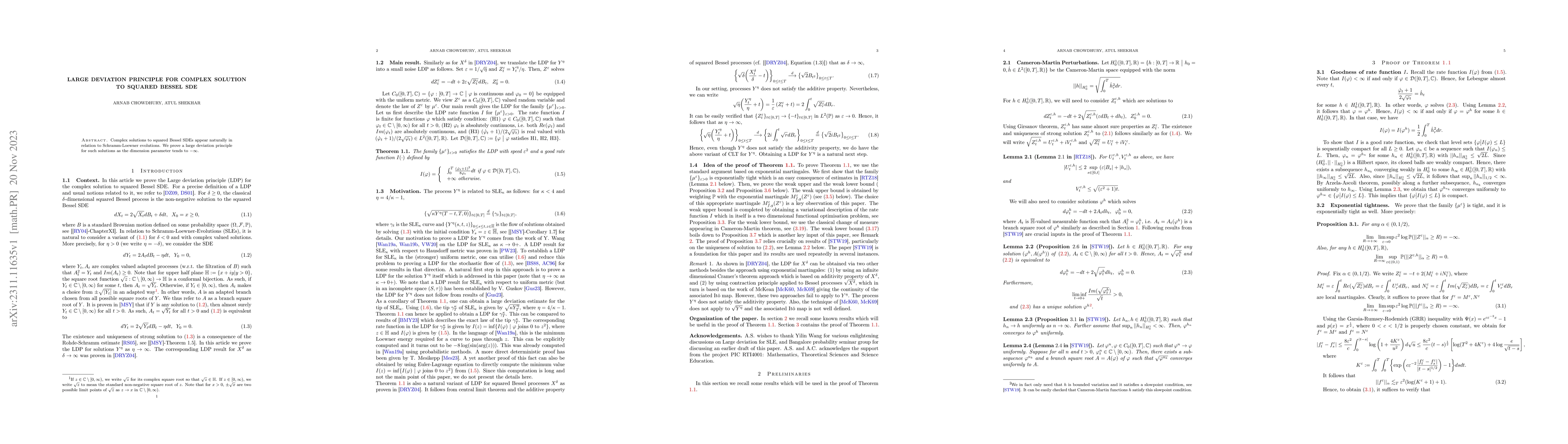 Thumbnail for Large Deviation Principle for complex solution to squared Bessel SDE