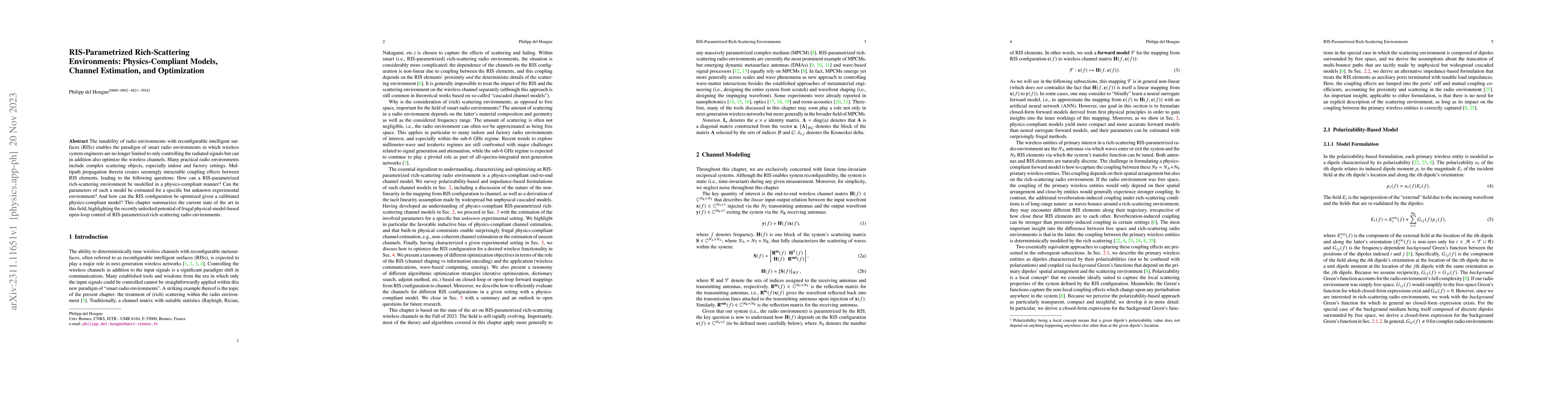 Thumbnail for RIS-Parametrized Rich-Scattering Environments: Physics-Compliant Models,
  Channel Estimation, and Optimization