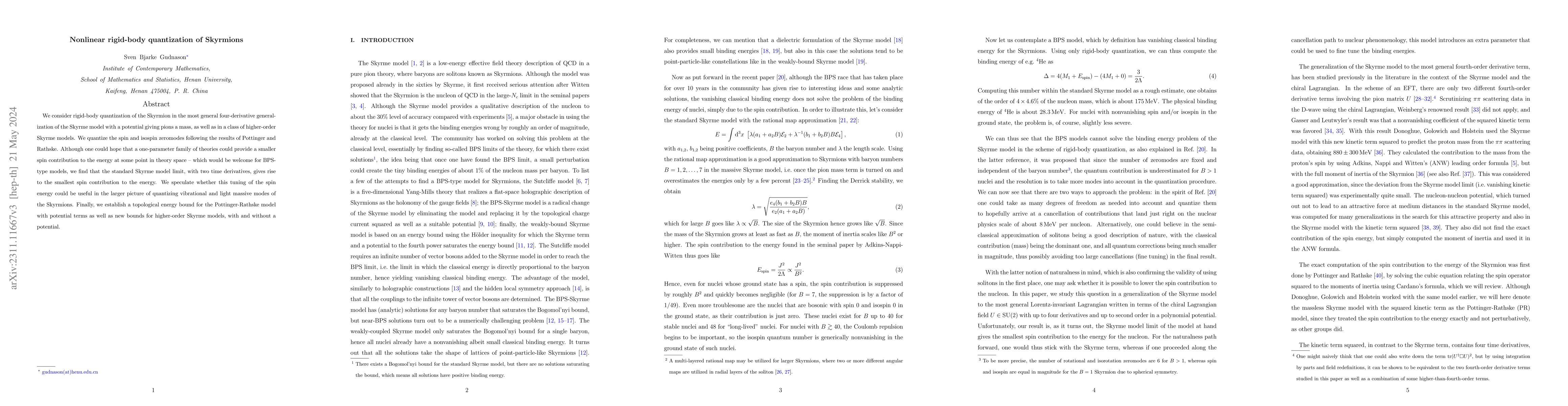 Thumbnail for Nonlinear rigid-body quantization of Skyrmions