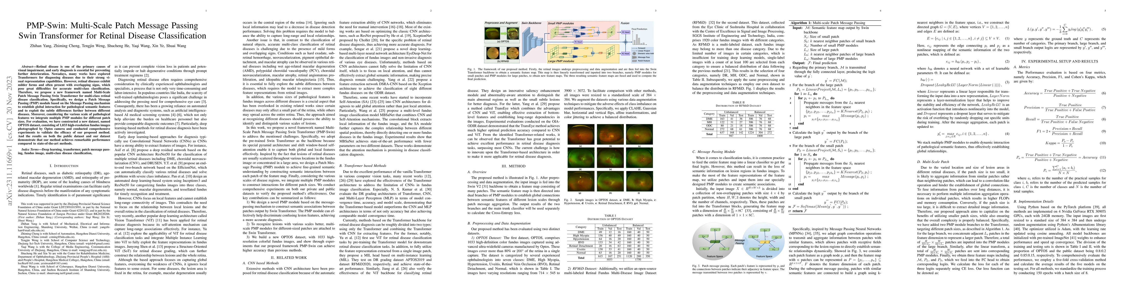 Thumbnail for PMP-Swin: Multi-Scale Patch Message Passing Swin Transformer for Retinal
  Disease Classification