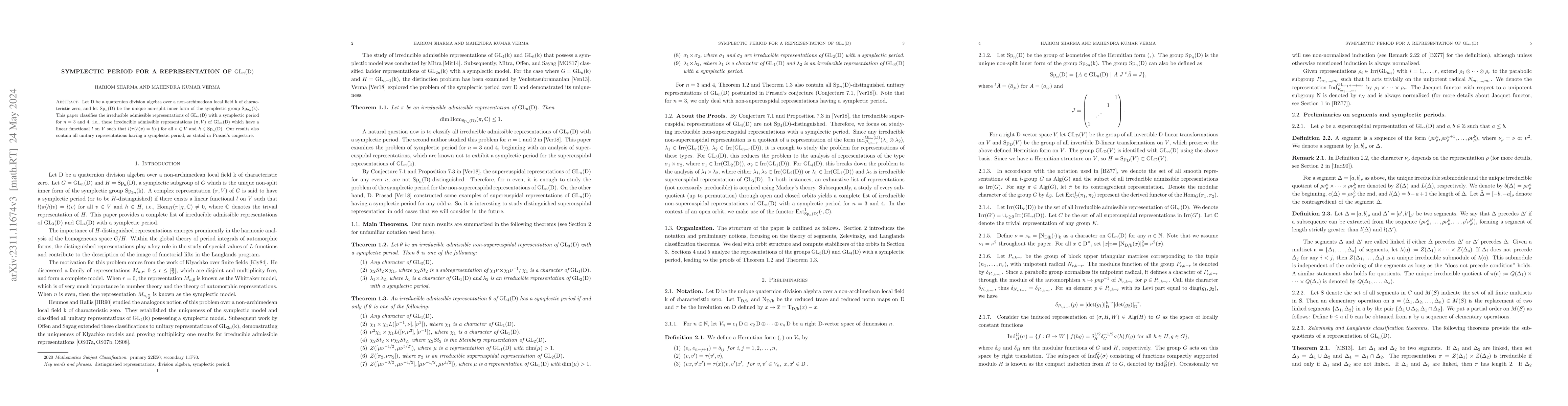 Thumbnail for Symplectic period for a representation of $GL_n(D)$