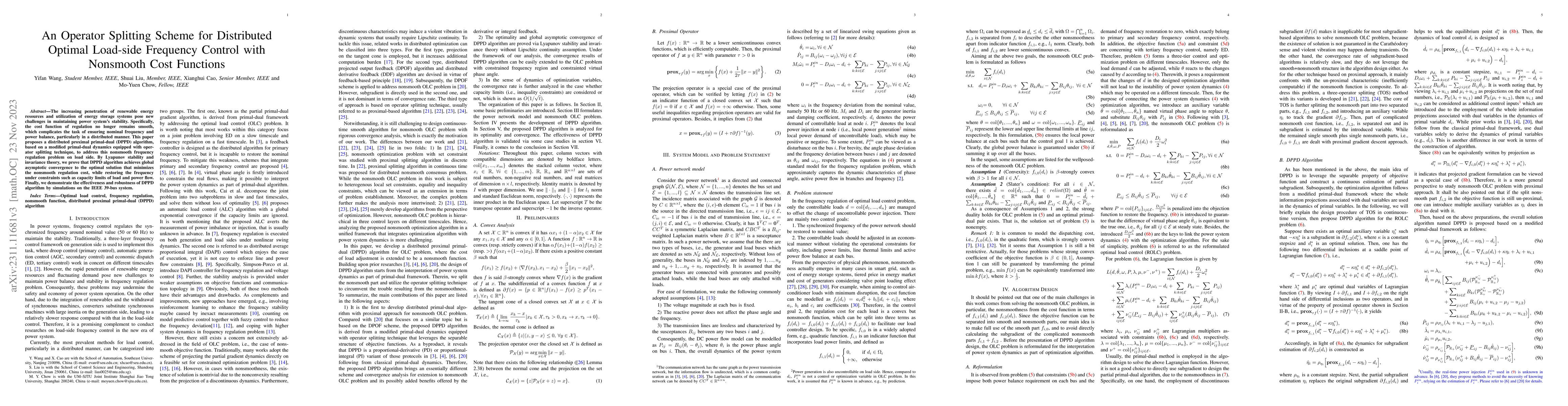 Thumbnail for An Operator Splitting Scheme for Distributed Optimal Load-side Frequency
  Control with Nonsmooth Cost Functions