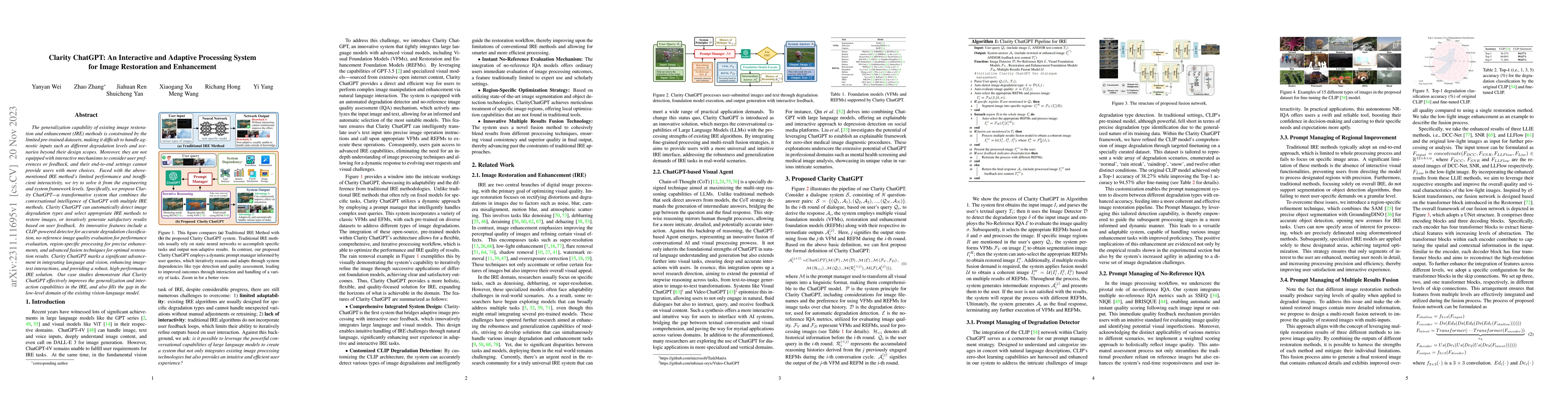 Thumbnail for Clarity ChatGPT: An Interactive and Adaptive Processing System for Image
  Restoration and Enhancement
