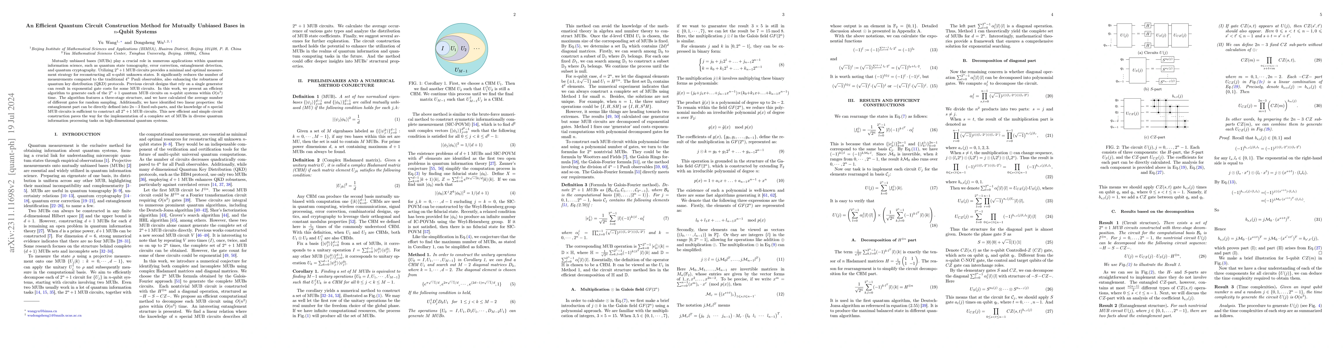 Thumbnail for An Efficient Quantum Circuit Construction Method for Mutually Unbiased
  Bases in $n$-Qubit Systems