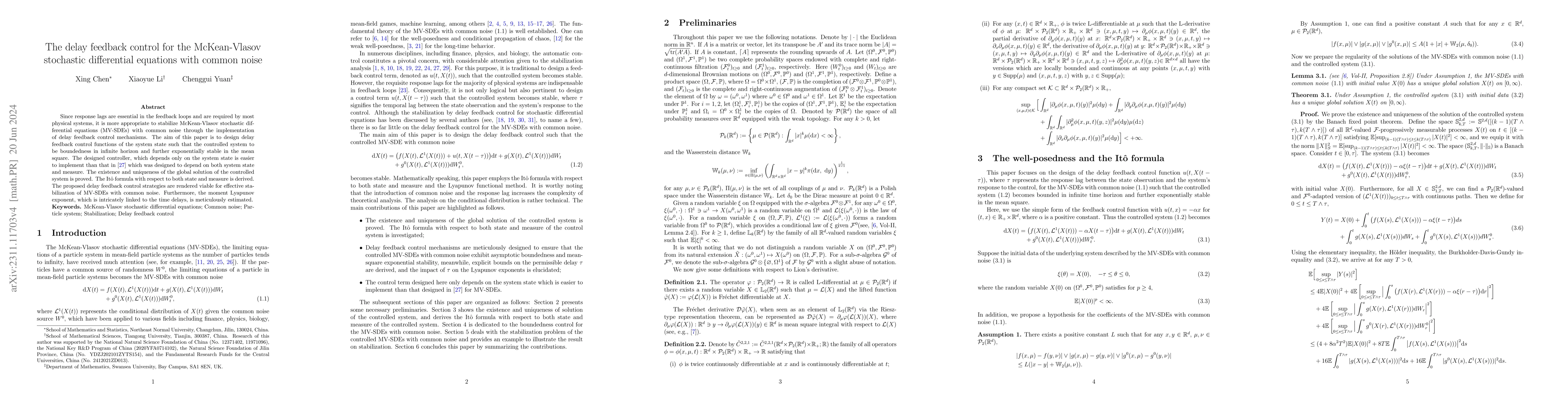 Thumbnail for The delay feedback control for the McKean-Vlasov stochastic differential
  equations with common noise