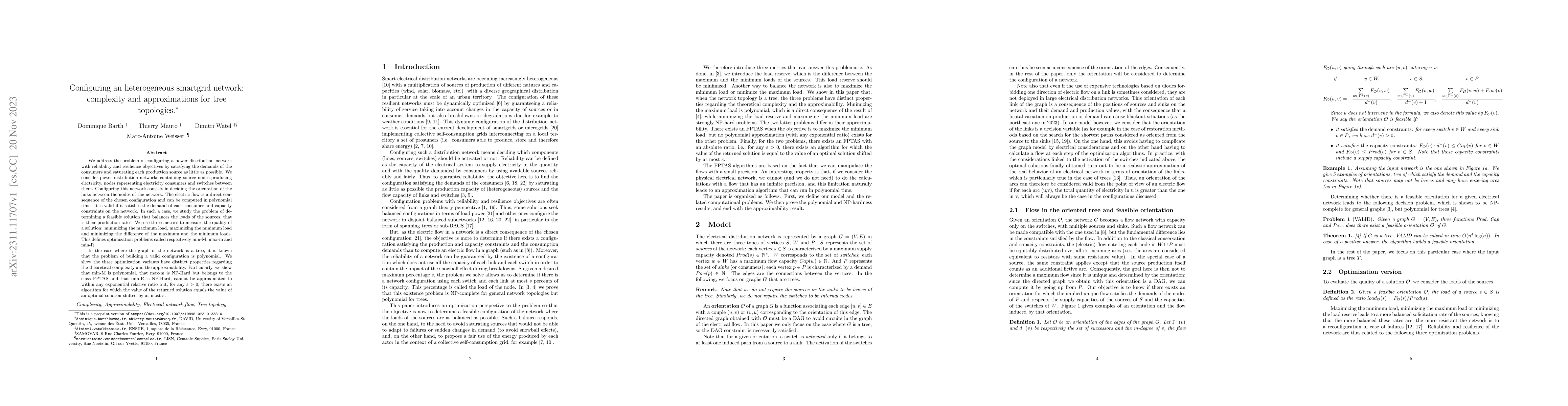 Thumbnail for Configuring an heterogeneous smartgrid network: complexity and
  approximations for tree topologies