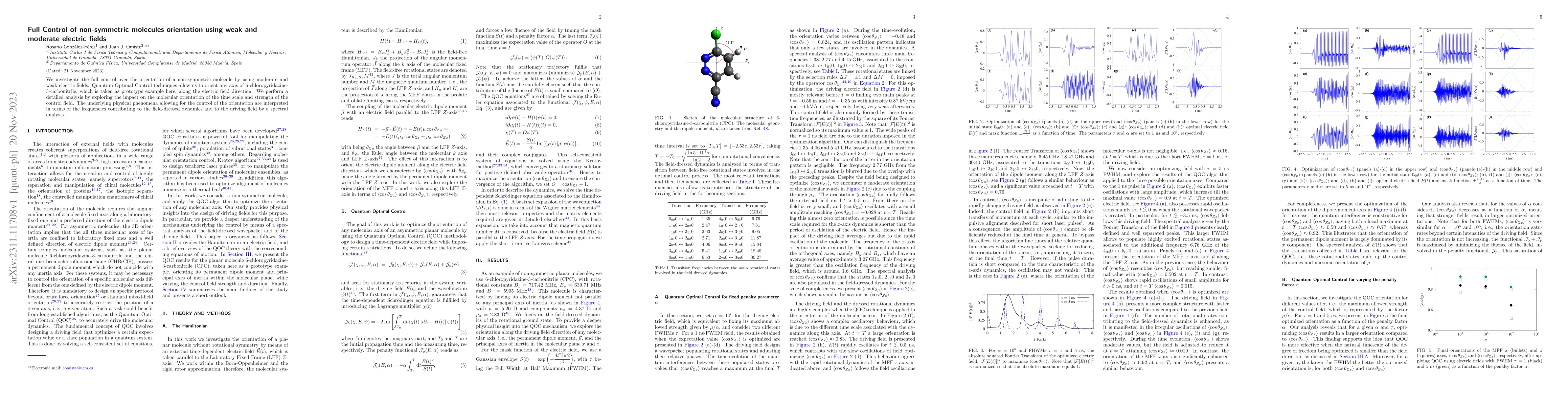 Thumbnail for Full Control of non-symmetric molecules orientation using weak and
  moderate electric fields