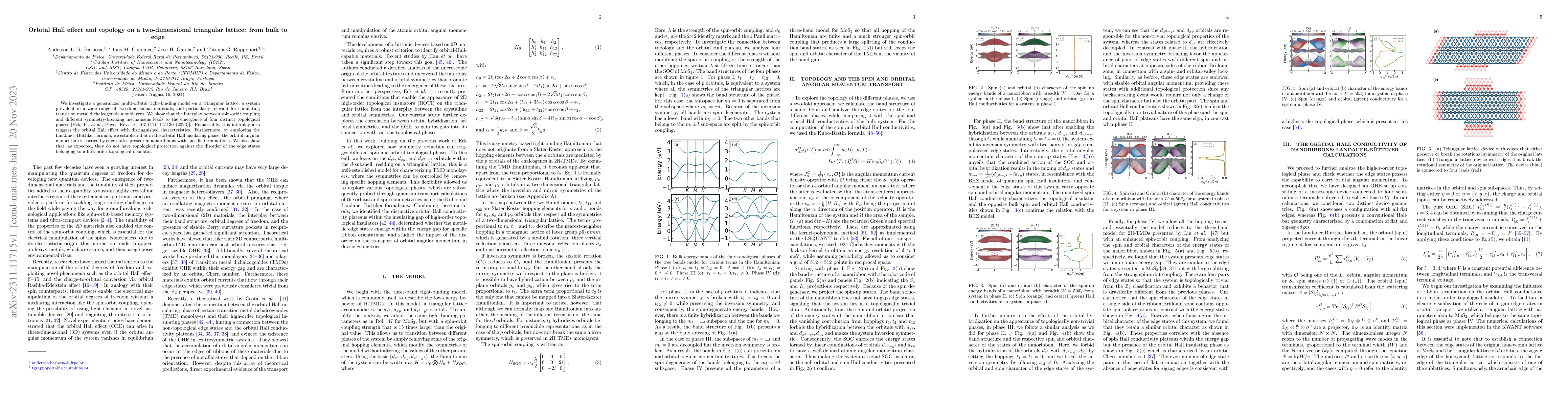 Thumbnail for Orbital Hall effect and topology on a two-dimensional triangular
  lattice: from bulk to edge