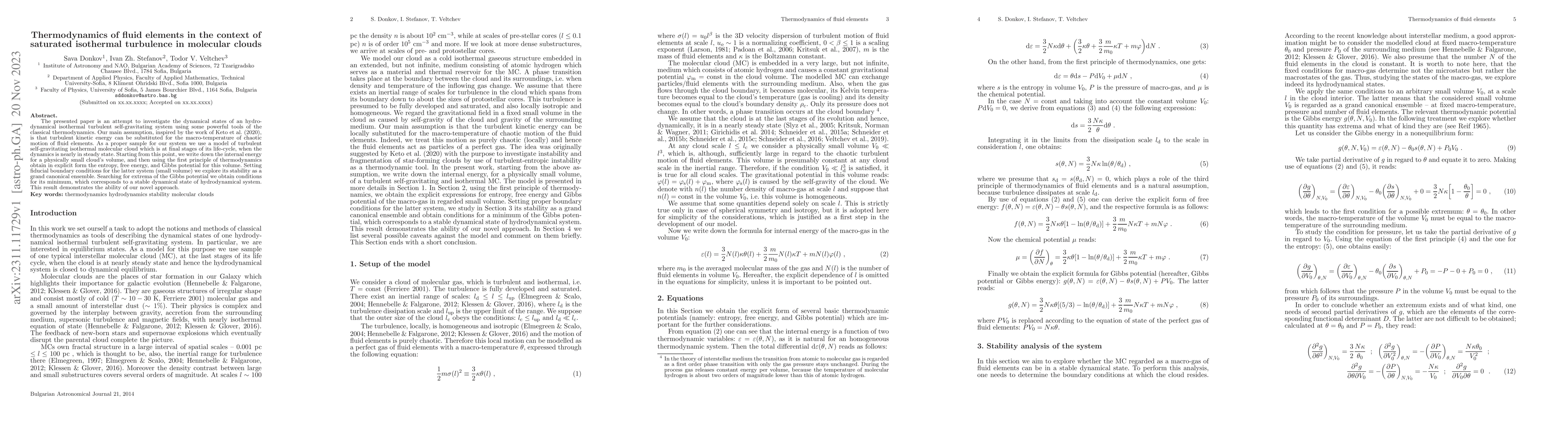 Thumbnail for Thermodynamics of fluid elements in the context of saturated isothermal
  turbulence in molecular clouds