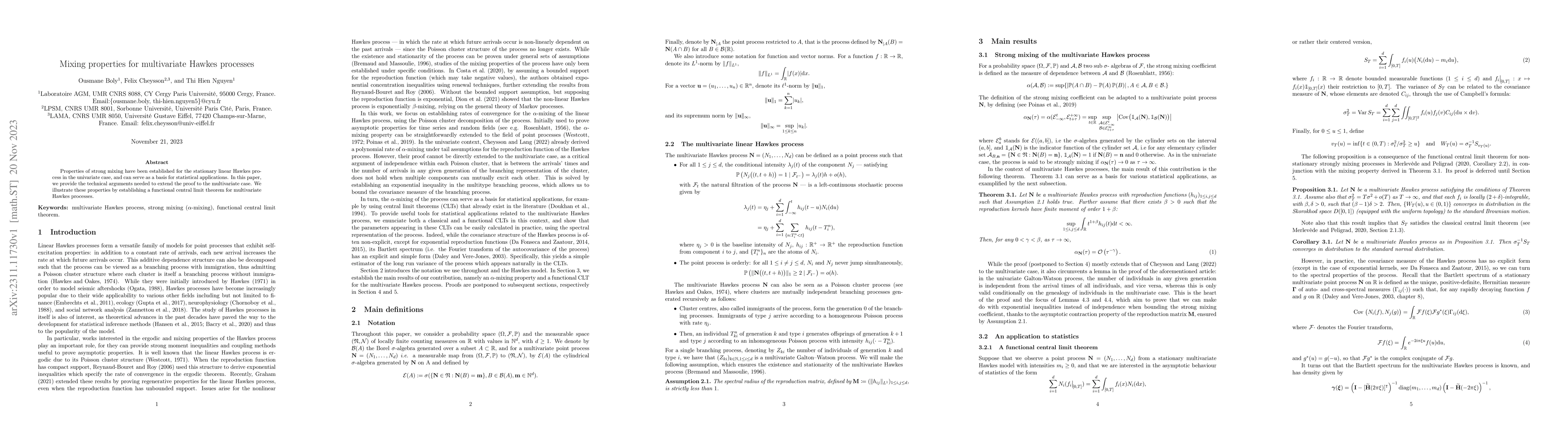 Thumbnail for Mixing properties for multivariate Hawkes processes
