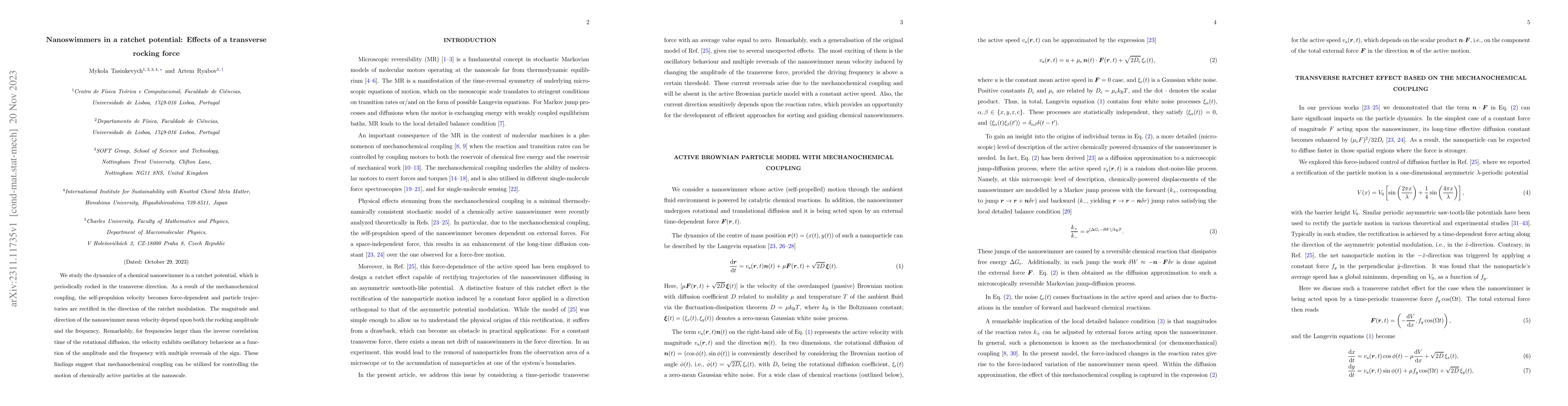 Thumbnail for Nanoswimmers in a ratchet potential: Effects of a transverse rocking
  force