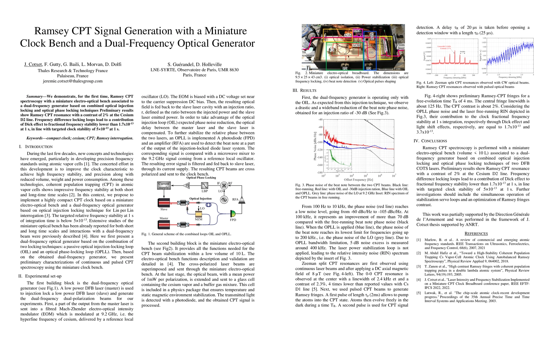 Thumbnail for Ramsey CPT Signal Generation with a Miniature Clock Bench and a
  Dual-Frequency Optical Generator