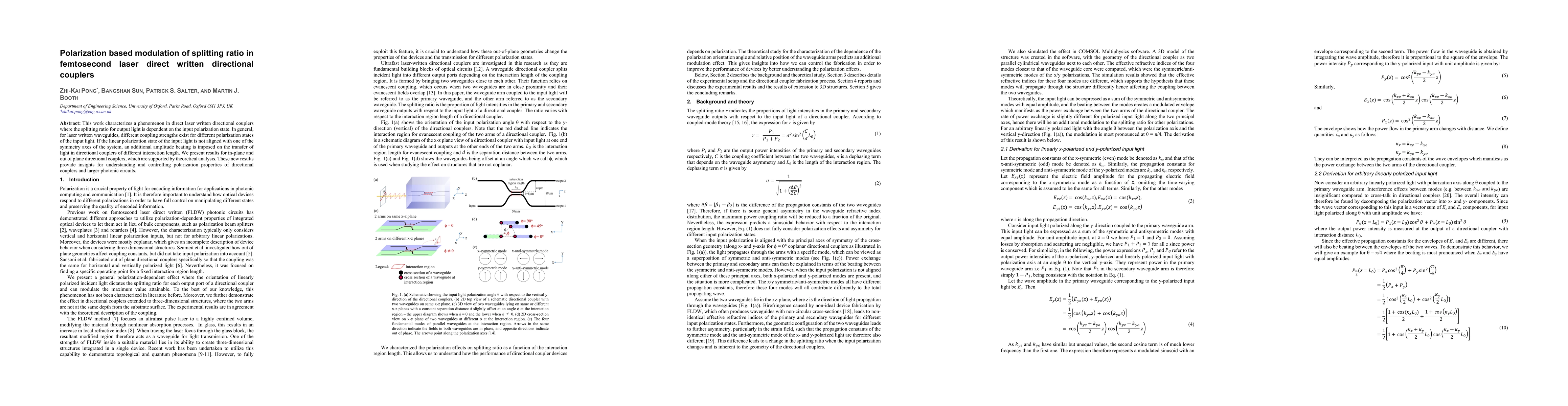 Thumbnail for Polarization based modulation of splitting ratio in femtosecond laser
  direct written directional couplers