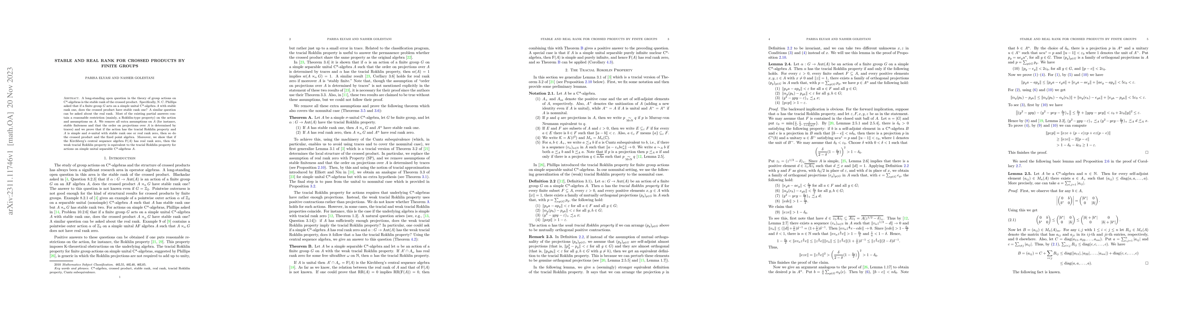 Thumbnail for Stable and real rank for crossed products by finite groups